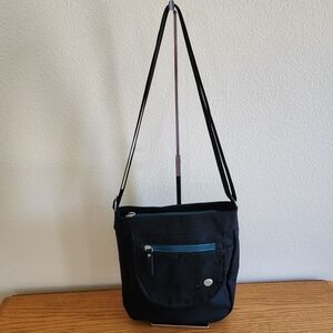 Haiku Black Crossbody Bag with Blue Accent